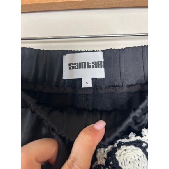 NEW Saintart Elastic-Waist Embroidered Floral Wide-Leg Pants Black Size: Small - Picture 4 of 7